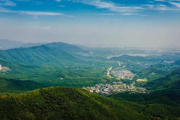 Vista Del Valle Montaña Las Montañas Ciudad China — Foto de Stock