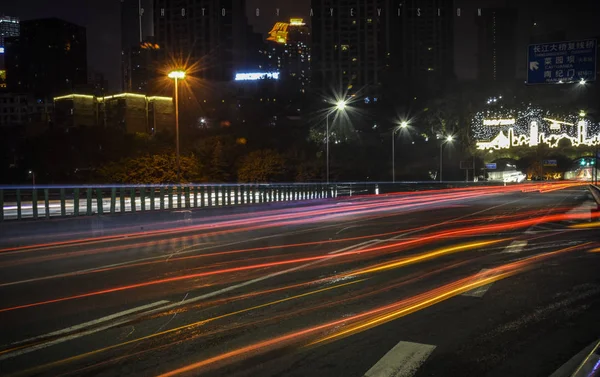 traffic light trails on the highway