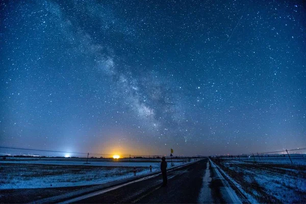 Belo Céu Noturno Com Estrelas Galáxia — Fotografia de Stock