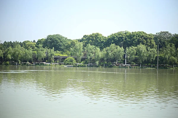 green lake in the park.