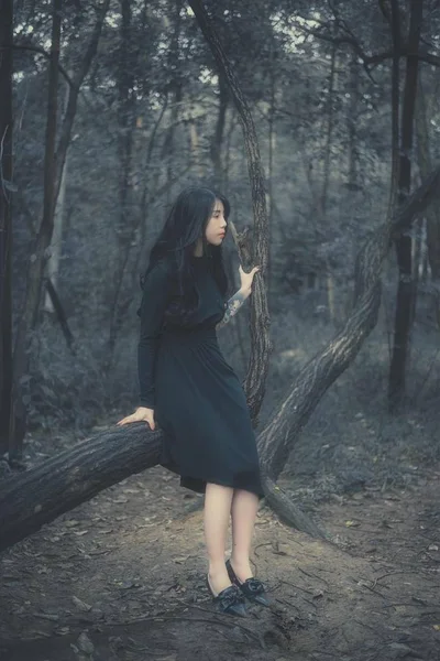 Beautiful Girl Walking Forest — Stock Photo, Image