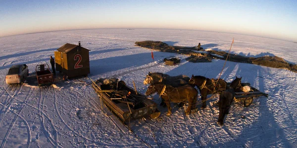 the boat in the winter sea