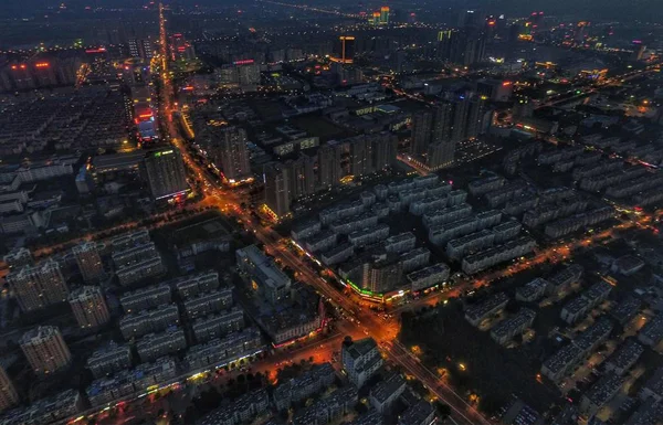 Vista Noturna Cidade Partir Topo Edifício — Fotografia de Stock