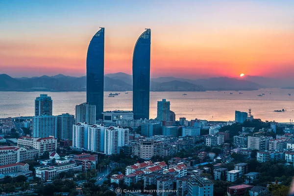 Atardecer Vista Ciudad Hong Kong — Foto de Stock