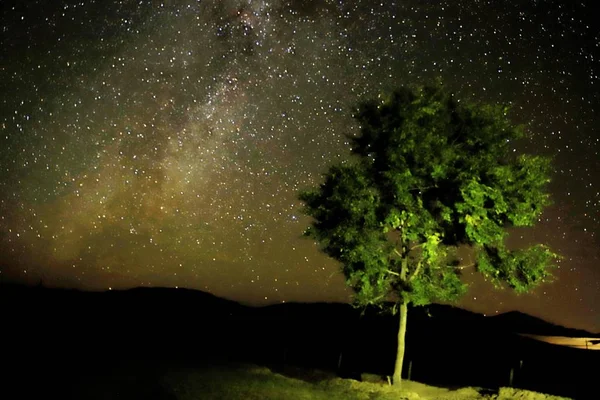 Visão Noturna Bela Maneira Leitosa Céu Noturno Com Estrelas — Fotografia de Stock
