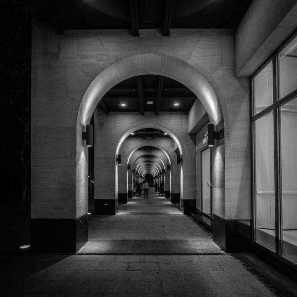 empty underground tunnel with the black and white