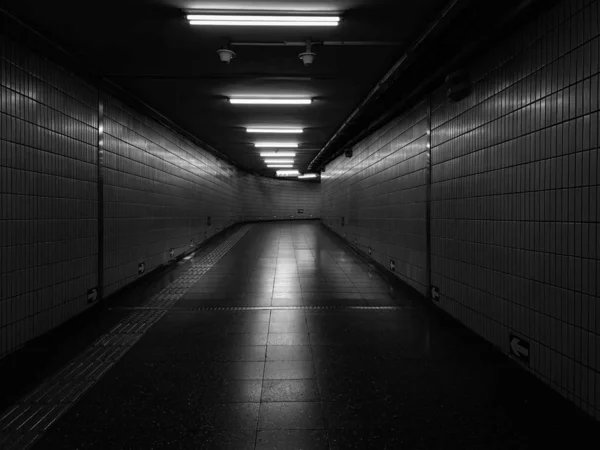 清空有光的地下隧道 — 图库照片