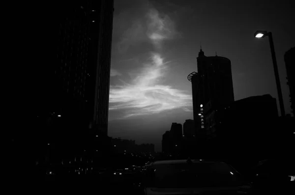 Silueta Una Ciudad Noche — Foto de Stock