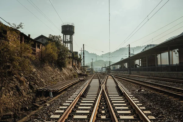 Trilhos Ferroviários Ferrovia Transporte Ferroviário — Fotografia de Stock