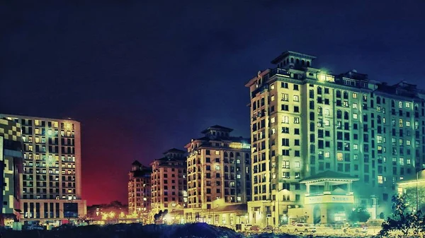 Vista Nocturna Ciudad Ciudad Más Poblada Por Noche — Foto de Stock