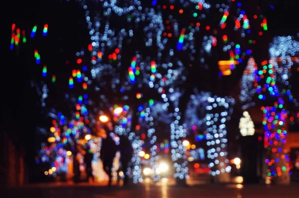 Borrosa Bokeh Árbol Navidad Ciudad Por Noche — Foto de Stock