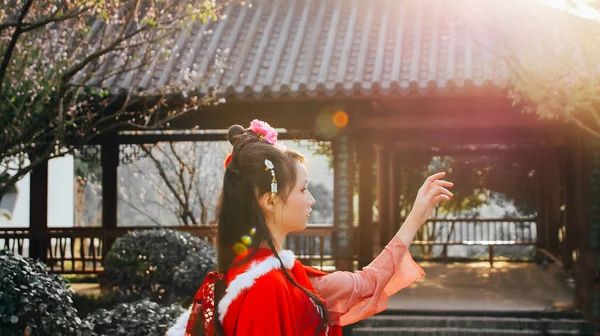 Young Asian Woman Cherry Blossom Garden — Stock Photo, Image