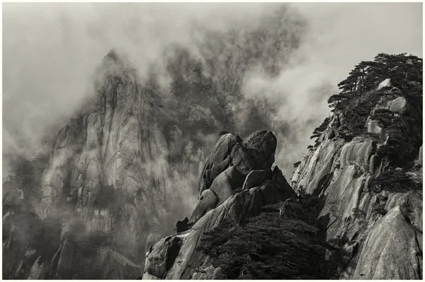 mountain landscape in black and white