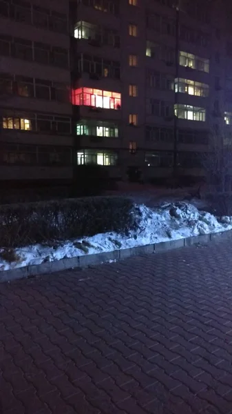 Vista Nocturna Ciudad Del Edificio Más Contaminado Por Noche — Foto de Stock