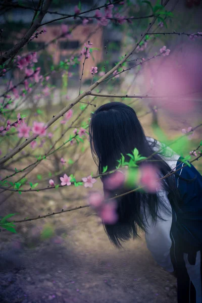 Meisje Een Roze Jurk Het Park — Stockfoto