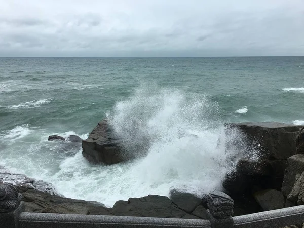 Costa Del Mar Tormentoso Blanco Negro — Foto de Stock