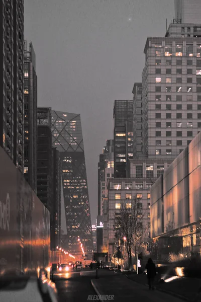 Современный Городской Пейзаж Ночное Время Городской Фон — стоковое фото