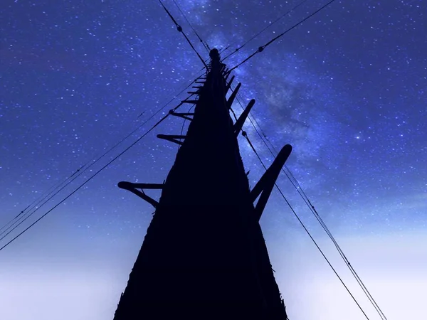 silhouette of a pole with a broom in a night sky