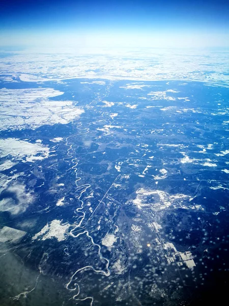 Aerial View Airplane Flying Sky — Stock Photo, Image