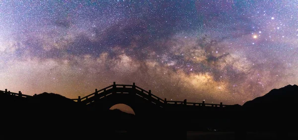 Paisaje Nocturno Con Estrellas Luna — Foto de Stock