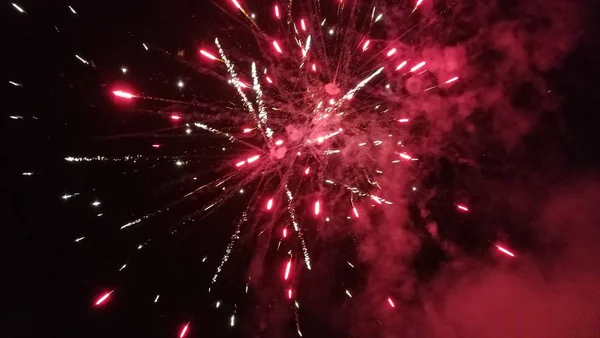 Fuegos Artificiales Festivos Cielo Oscuro — Foto de Stock