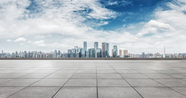 Empty Brick Floor Cityscape Shanghai — Stock Photo, Image