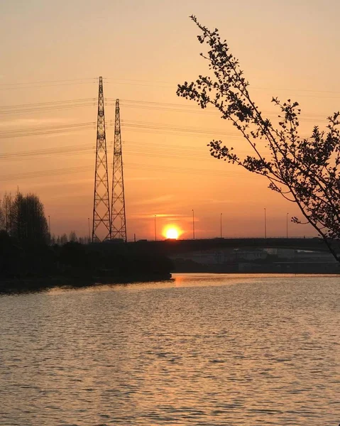 Puesta Sol Sobre Río — Foto de Stock