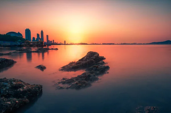 Puesta Sol Sobre Mar Tailandia — Foto de Stock