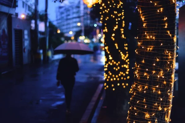 stock image blurred night city street with cars and bokeh