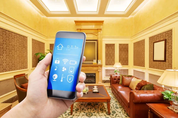 smart home automation interface on screen of modern bedroom