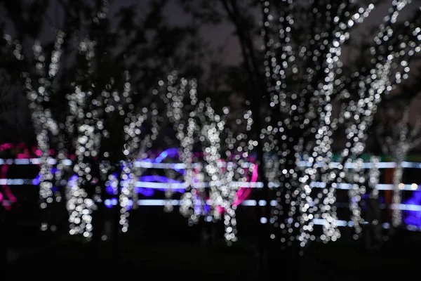 Luces Borrosas Bokeh Fondo Ciudad Noche — Foto de Stock