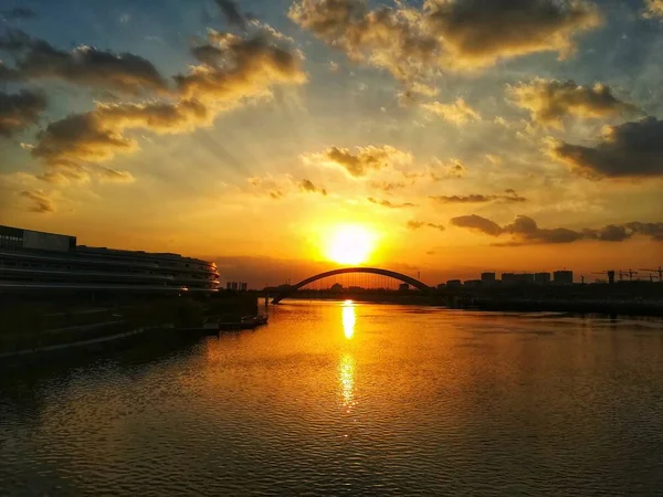 Puesta Sol Sobre Mar — Foto de Stock