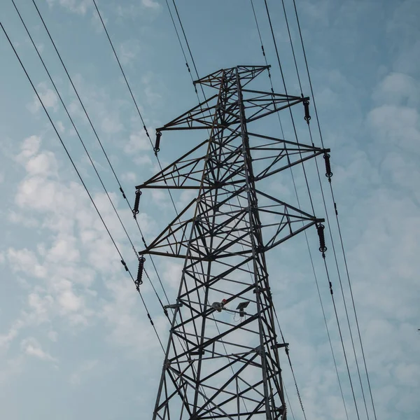 Linee Elettriche Alta Tensione Energia Trasmissione — Foto Stock