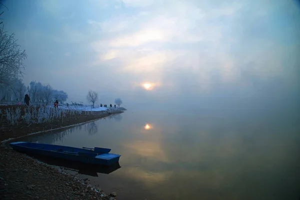 beautiful sunset in the lake.