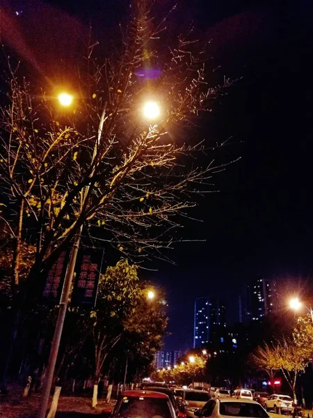 Vista Nocturna Las Farolas Ciudad — Foto de Stock