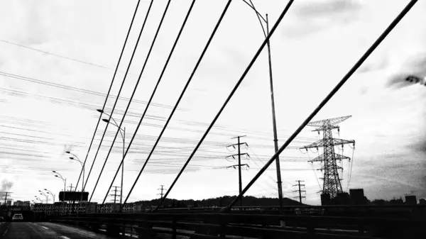 Líneas Eléctricas Alta Tensión Energía Transmisión — Foto de Stock