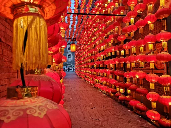 red chinese lanterns in the market