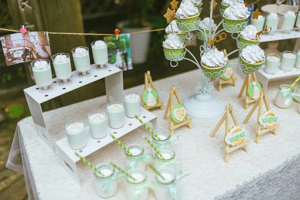 Decoración Mesa Boda Con Velas Dulces — Foto de Stock