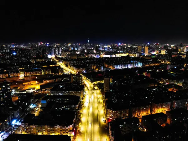 Vista Nocturna Ciudad Barcelona España — Foto de Stock