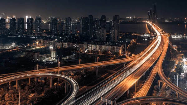 Vanuit Lucht Uitzicht Stad Nachts — Stockfoto