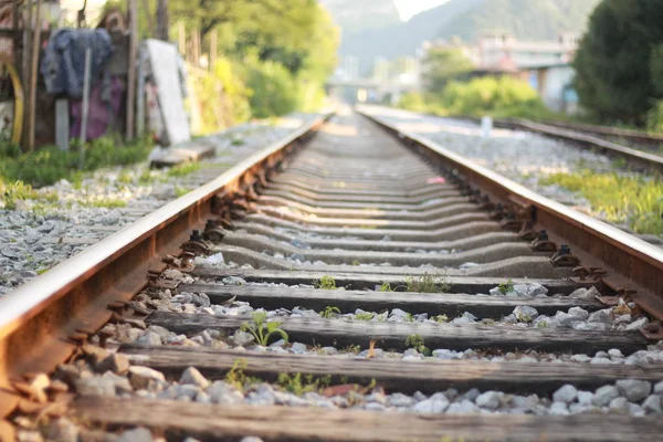 Carriles Ferrocarril Vacíos Ciudad —  Fotos de Stock