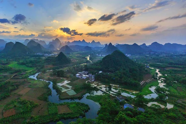 Vanuit Lucht Zicht Bergketen Yangshuo Guilin China — Stockfoto