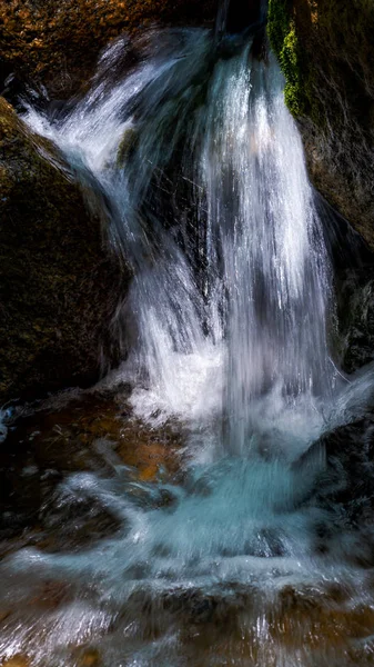 waterfall on rocks, water river flow