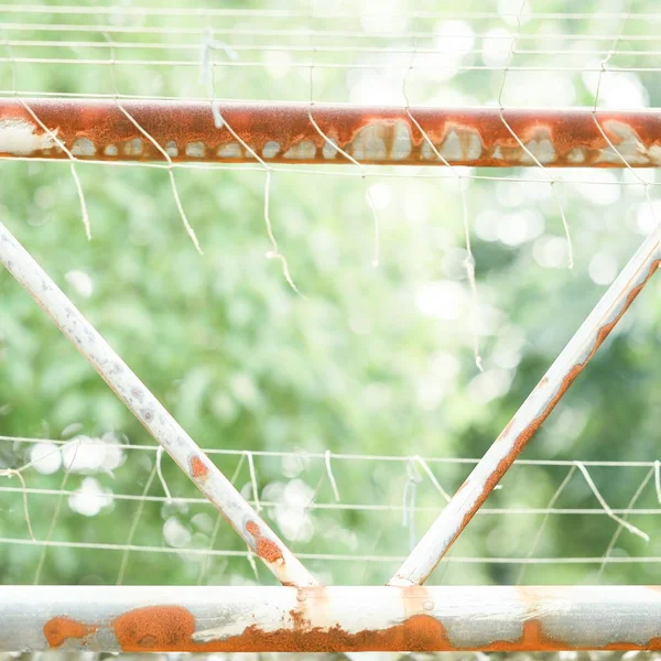 Close Van Een Hek Met Een Gat Het Net — Stockfoto