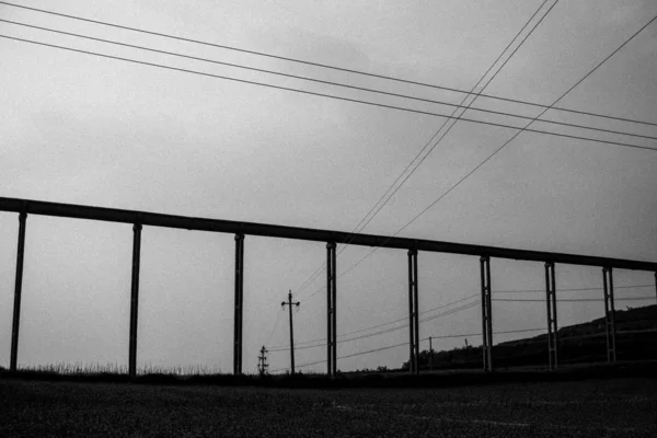 Foto Blanco Negro Vía Del Tren — Foto de Stock