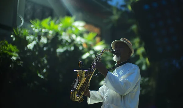 Músico Tocando Saxofón Parque — Foto de Stock