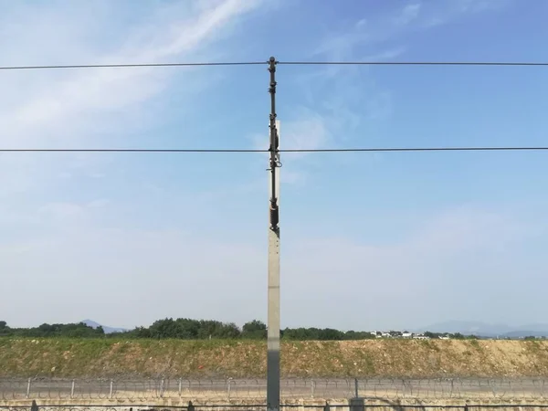 Pólo Elétrico Alta Tensão Transmissão — Fotografia de Stock