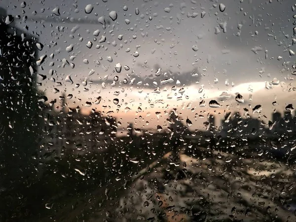 Rain Drops Glass Wet Window Rainy Weather — Stockfoto