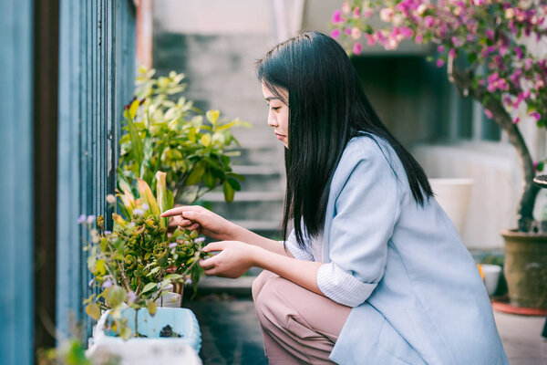 Young Woman Flower Shop Stock Photo