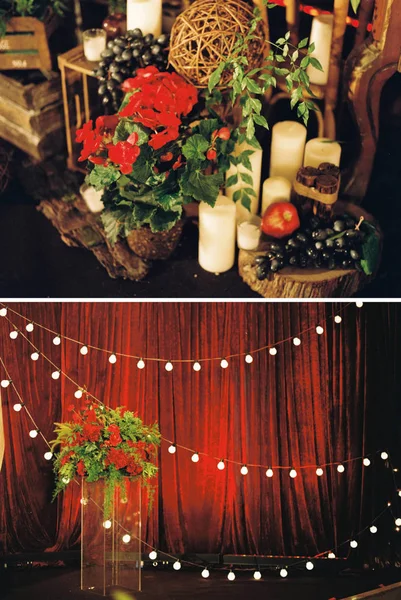 Mesa Navidad Con Velas Decoraciones — Foto de Stock